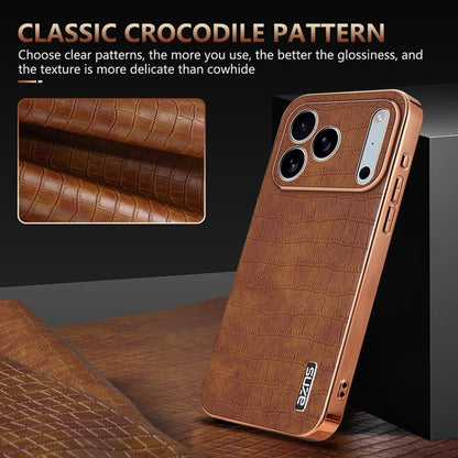 For iPhone 17 Pro AZNS Electroplated Frame Crocodile Texture Full Coverage Phone Case(Brown) - iPhone 17 Pro Cases by AZNS | Online Shopping UK | buy2fix