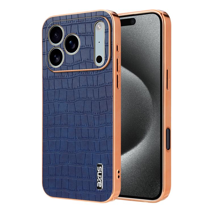 For iPhone 17 Pro AZNS Electroplated Frame Crocodile Texture Full Coverage Phone Case(Blue) - iPhone 17 Pro Cases by AZNS | Online Shopping UK | buy2fix