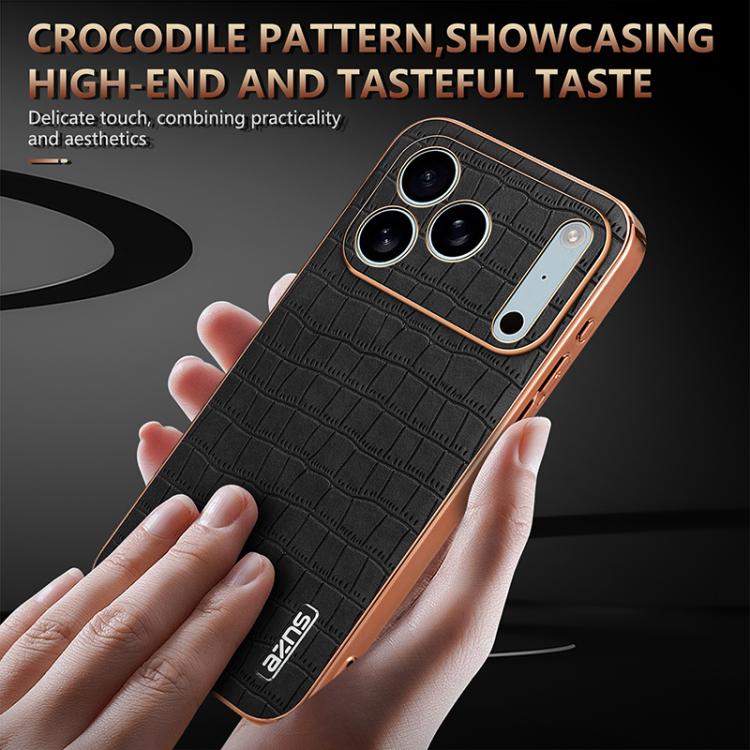 For iPhone 17 Pro AZNS Electroplated Frame Crocodile Texture Full Coverage Phone Case(Blue) - iPhone 17 Pro Cases by AZNS | Online Shopping UK | buy2fix