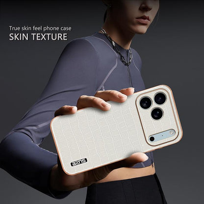 For iPhone 17 Pro AZNS Electroplated Frame Crocodile Texture Full Coverage Phone Case(White) - iPhone 17 Pro Cases by AZNS | Online Shopping UK | buy2fix