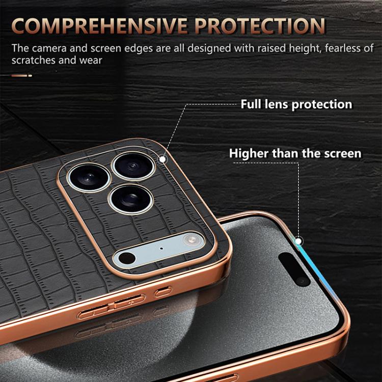 For iPhone 17 Pro Max AZNS Electroplated Frame Crocodile Texture Full Coverage Phone Case(Brown) - iPhone 17 Pro Max Cases by AZNS | Online Shopping UK | buy2fix