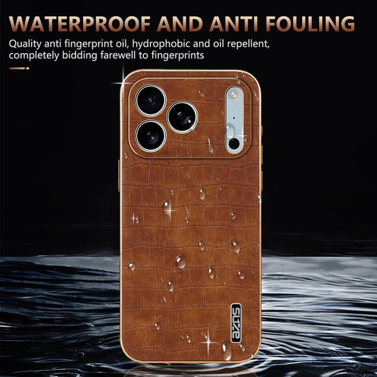 For iPhone 17 Pro Max AZNS Electroplated Frame Crocodile Texture Full Coverage Phone Case(Brown) - iPhone 17 Pro Max Cases by AZNS | Online Shopping UK | buy2fix