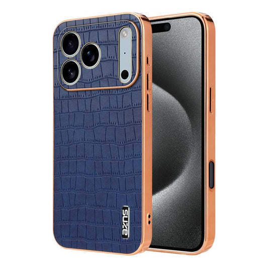 For iPhone 17 Pro Max AZNS Electroplated Frame Crocodile Texture Full Coverage Phone Case(Blue) - iPhone 17 Pro Max Cases by AZNS | Online Shopping UK | buy2fix