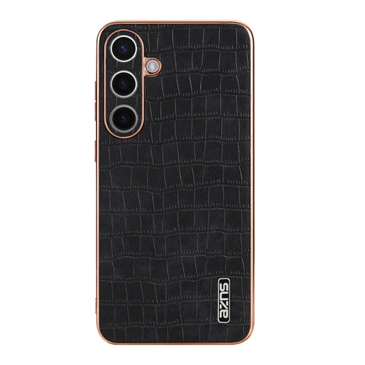 For Samsung Galaxy S24 5G AZNS Electroplated Frame Crocodile Texture Full Coverage Phone Case(Black) by AZNS