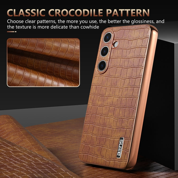 For Samsung Galaxy S24 5G AZNS Electroplated Frame Crocodile Texture Full Coverage Phone Case(Brown) - Galaxy S24 5G Cases by AZNS | Online Shopping UK | buy2fix