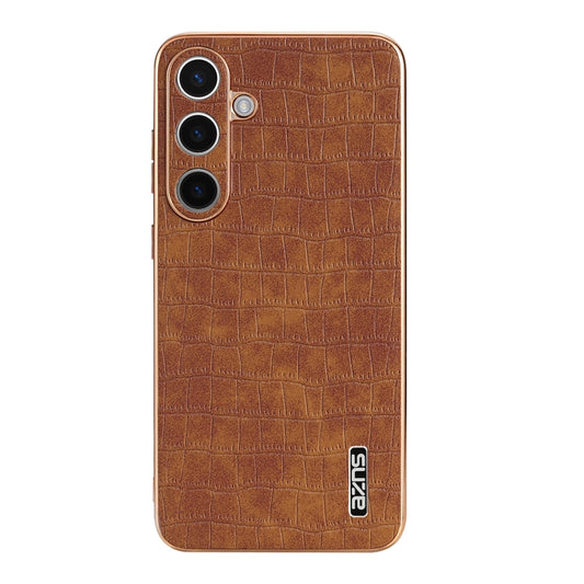 For Samsung Galaxy S24+ 5G AZNS Electroplated Frame Crocodile Texture Full Coverage Phone Case(Brown) by AZNS