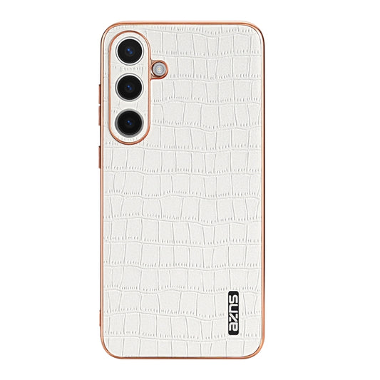 For Samsung Galaxy S24+ 5G AZNS Electroplated Frame Crocodile Texture Full Coverage Phone Case(White) by AZNS
