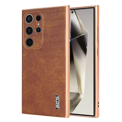 For Samsung Galaxy S24 Ultra 5G AZNS Electroplated Frame Crocodile Texture Full Coverage Phone Case(Brown) - Galaxy S24 Ultra 5G Cases by AZNS | Online Shopping UK | buy2fix