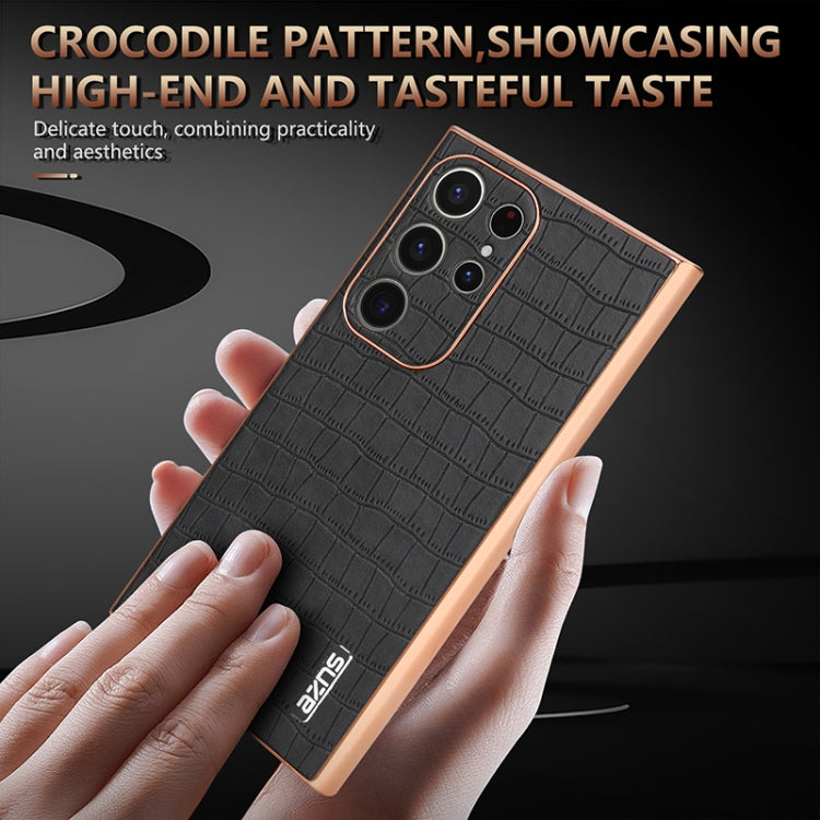 For Samsung Galaxy S24 Ultra 5G AZNS Electroplated Frame Crocodile Texture Full Coverage Phone Case(White) - Galaxy S24 Ultra 5G Cases by AZNS | Online Shopping UK | buy2fix