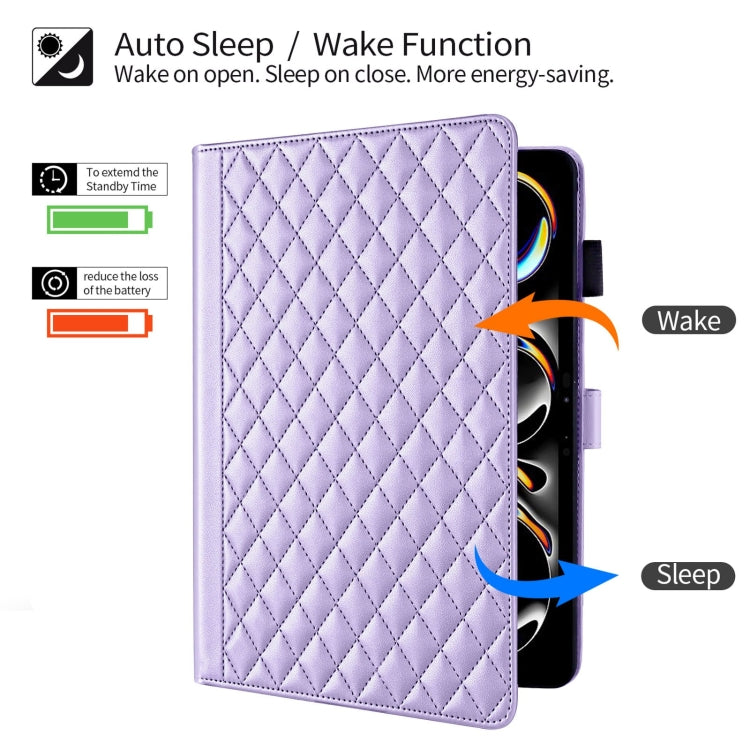 For iPad Pro 13 2025 / 2024 Rhombus Lattice Leather Smart Tablet Case(Purple) by buy2fix