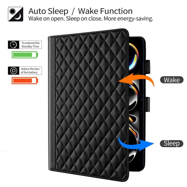 For iPad Pro 13 2025 / 2024 Rhombus Lattice Leather Smart Tablet Case(Black) by buy2fix
