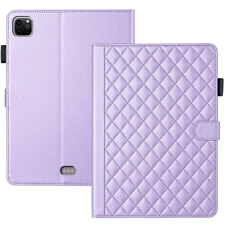 For iPad Pro 12.9 2022 / 2021 / 2020 Rhombus Lattice Leather Smart Tablet Case(Purple) - iPad Pro 12.9 (2022/2021) Cases by buy2fix | Online Shopping UK | buy2fix