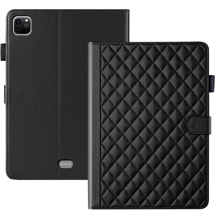 For iPad Pro 12.9 2022 / 2021 / 2020 Rhombus Lattice Leather Smart Tablet Case(Black) - iPad Pro 12.9 (2022/2021) Cases by buy2fix | Online Shopping UK | buy2fix
