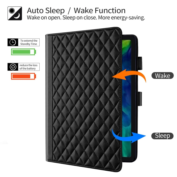 For iPad Pro 12.9 2022 / 2021 / 2020 Rhombus Lattice Leather Smart Tablet Case(Black) - iPad Pro 12.9 (2022/2021) Cases by buy2fix | Online Shopping UK | buy2fix