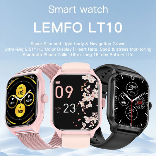 LEMFO LT10 2.01 inch TFT Screen Smart Watch Supports Bluetooth Call / Health Monitoring, Steel Strap(Black) by LEMFO