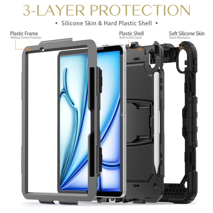 For iPad Air 11 2024 Silicone Hydric PC Tablet Case with Shoulder Strap & Holder(Black) - iPad Air 11 2024 Cases by buy2fix | Online Shopping UK | buy2fix