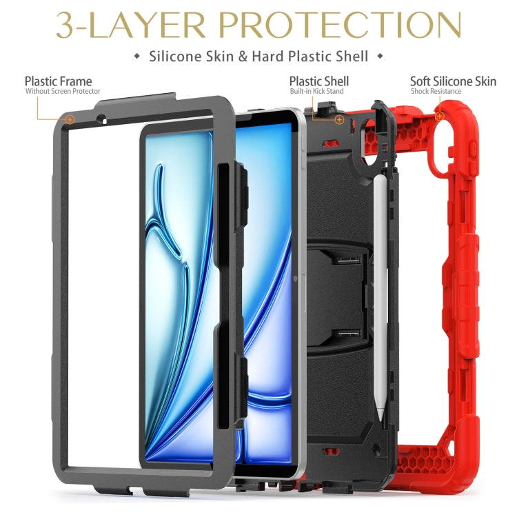 For iPad Air 11 2024 Silicone Hydric PC Tablet Case with Shoulder Strap & Holder(Red) - iPad Air 11 2024 Cases by buy2fix | Online Shopping UK | buy2fix