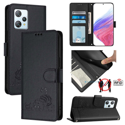 For Blackview A53 Cat Rat Embossed Pattern RFID Leather Phone Case with Lanyard(Black) - More Brand by buy2fix | Online Shopping UK | buy2fix