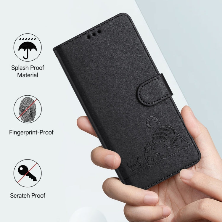 For Blackview A53 Cat Rat Embossed Pattern RFID Leather Phone Case with Lanyard(Black) - More Brand by buy2fix | Online Shopping UK | buy2fix