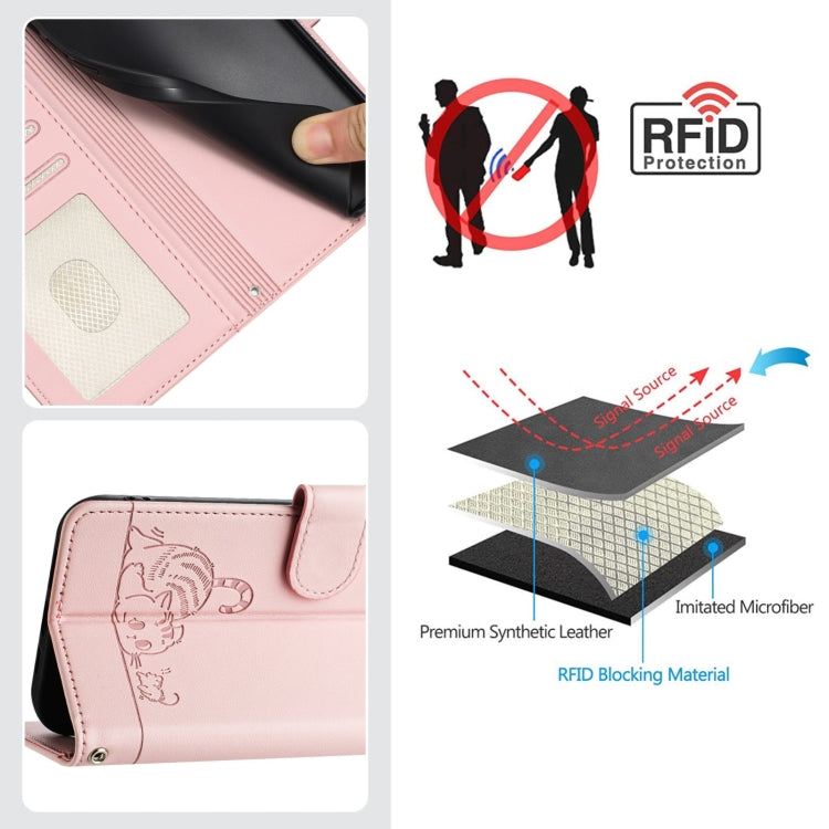 For Blackview Color 8 Cat Rat Embossed Pattern RFID Leather Phone Case with Lanyard(Pink) - More Brand by buy2fix | Online Shopping UK | buy2fix