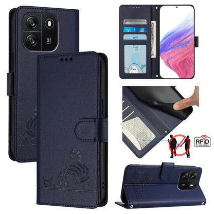 For Blackview Wave 6C Cat Rat Embossed Pattern RFID Leather Phone Case with Lanyard(Blue) - More Brand by buy2fix | Online Shopping UK | buy2fix