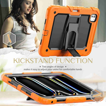 For iPad Pro 11 2024 Silicone Hydric PC Tablet Case with Shoulder Strap & Holder(Orange) - iPad Pro 11 2024 Cases by buy2fix | Online Shopping UK | buy2fix