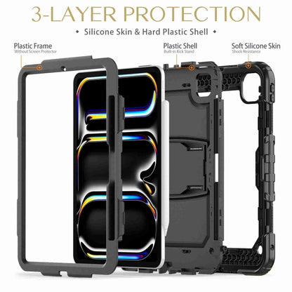 For iPad Pro 11 2024 Silicone Hydric PC Tablet Case with Shoulder Strap & Holder(Black) - iPad Pro 11 2024 Cases by buy2fix | Online Shopping UK | buy2fix