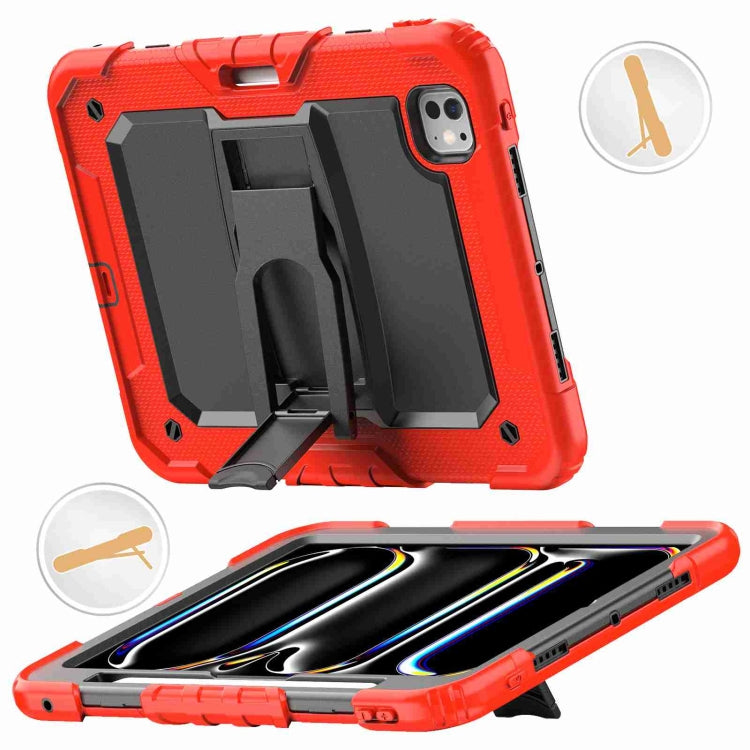 For iPad Pro 11 2024 Silicone Hydric PC Tablet Case with Shoulder Strap & Holder(Red) - iPad Pro 11 2024 Cases by buy2fix | Online Shopping UK | buy2fix