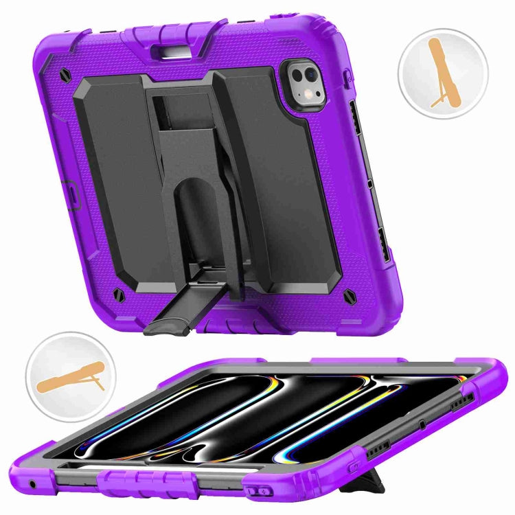 For iPad Pro 11 2024 Silicone Hydric PC Tablet Case with Shoulder Strap & Holder(Purple) - iPad Pro 11 2024 Cases by buy2fix | Online Shopping UK | buy2fix