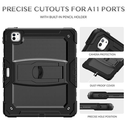 For iPad Pro 13 2024 Silicone Hydric PC Tablet Case with Shoulder Strap & Holder(Black) - iPad Pro 13 2024 Cases by buy2fix | Online Shopping UK | buy2fix