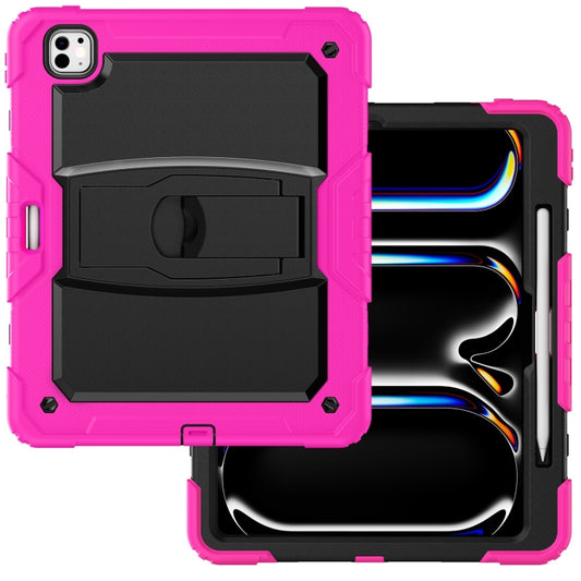 For iPad Pro 13 2025 / 2024 Silicone Hydric PC Tablet Case with Shoulder Strap & Holder(Rose Red) by buy2fix