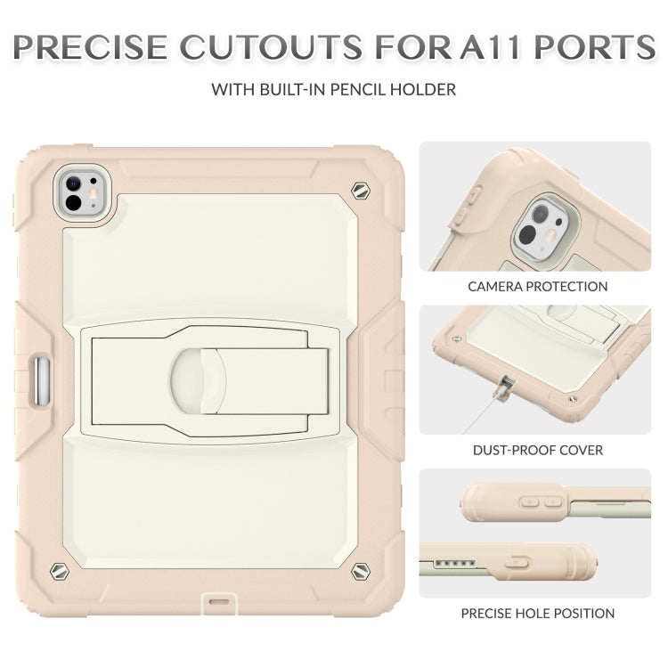 For iPad Pro 13 2024 Silicone Hydric PC Tablet Case with Shoulder Strap & Holder(Beige Rose Gold) - iPad Pro 13 2024 Cases by buy2fix | Online Shopping UK | buy2fix