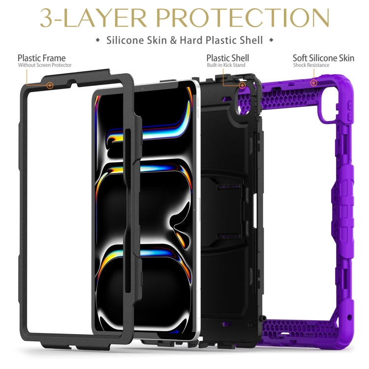 For iPad Pro 13 2024 Silicone Hydric PC Tablet Case with Shoulder Strap & Holder(Purple) - iPad Pro 13 2024 Cases by buy2fix | Online Shopping UK | buy2fix