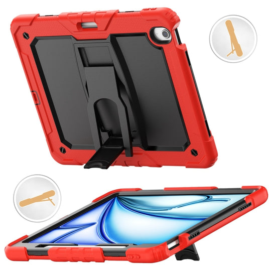 For iPad Air 13 2026 / 2025 / 2024 Silicone Hydric PC Tablet Case with Shoulder Strap & Holder(Red)