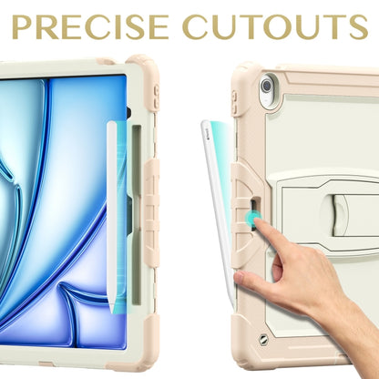 For iPad Air 13 2025 / 2024 Silicone Hydric PC Tablet Case with Shoulder Strap & Holder(Beige Rose Gold) by buy2fix