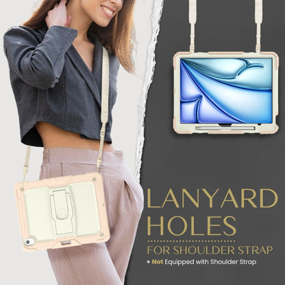 For iPad Air 13 2025 / 2024 Silicone Hydric PC Tablet Case with Shoulder Strap & Holder(Beige Rose Gold) by buy2fix