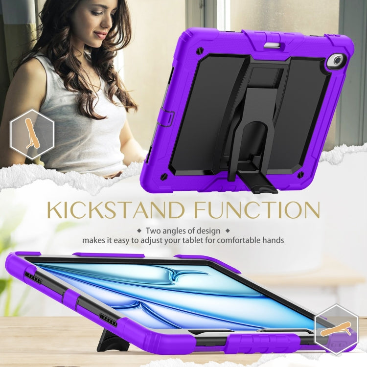 For iPad Air 13 2025 / 2024 Silicone Hydric PC Tablet Case with Shoulder Strap & Holder(Purple) by buy2fix