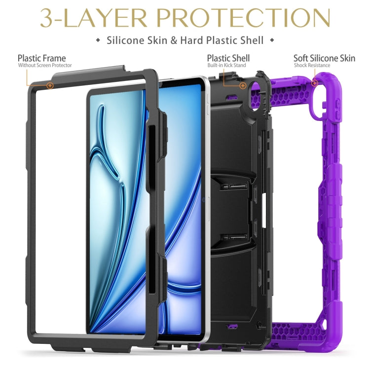 For iPad Air 13 2025 / 2024 Silicone Hydric PC Tablet Case with Shoulder Strap & Holder(Purple) by buy2fix