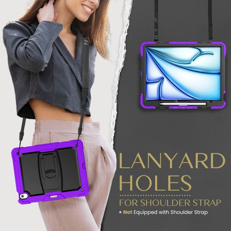 For iPad Air 13 2025 / 2024 Silicone Hydric PC Tablet Case with Shoulder Strap & Holder(Purple) by buy2fix