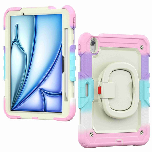 For iPad Air 11 2025 / 2024 Handle Silicone Hydric PC Tablet Case with Shoulder Strap(Rainbow Pink) by buy2fix