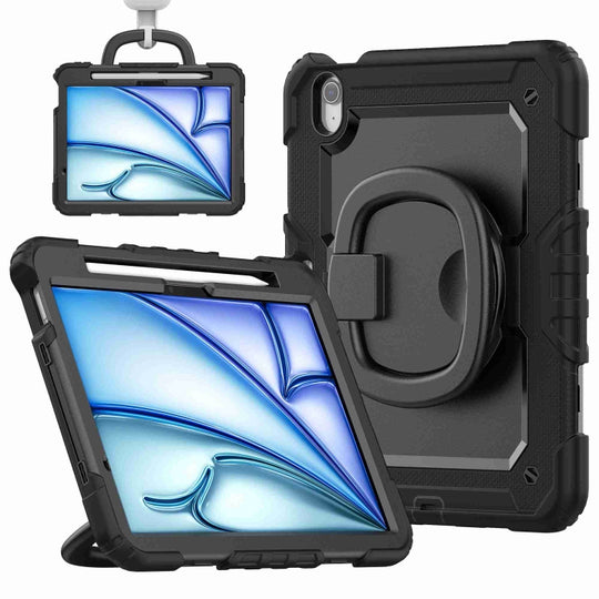 For iPad Air 11 2026 / 2025 / 2024 Handle Silicone Hydric PC Tablet Case with Shoulder Strap(Black)