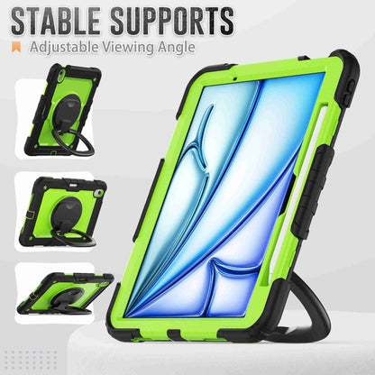 For iPad Air 11 2024 Handle Silicone Hydric PC Tablet Case with Shoulder Strap(Yellow Grenn PC) - iPad Air 11 2024 Cases by buy2fix | Online Shopping UK | buy2fix