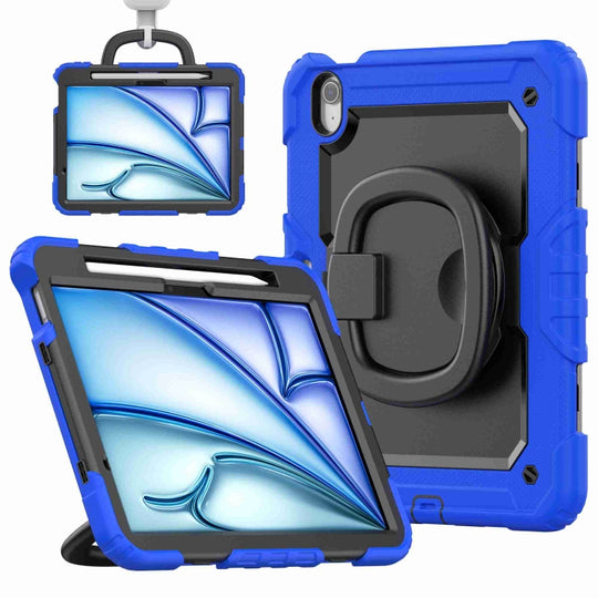 For iPad Air 11 2026 / 2025 / 2024 Handle Silicone Hydric PC Tablet Case with Shoulder Strap(Blue)