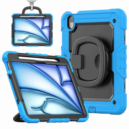 For iPad Air 11 2026 / 2025 / 2024 Handle Silicone Hydric PC Tablet Case with Shoulder Strap(Light Blue)