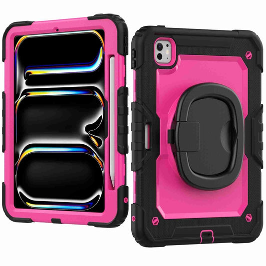 For iPad Pro 11 2025 / 2024 Handle Silicone Hydric PC Tablet Case with Shoulder Strap(Rose Red PC) by buy2fix