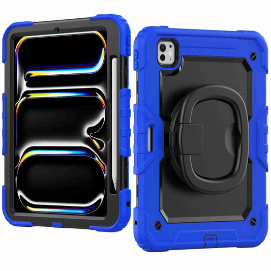 For iPad Pro 11 2025 / 2024 Handle Silicone Hydric PC Tablet Case with Shoulder Strap(Dark Blue) by buy2fix