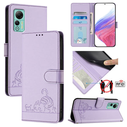 For Ulefone Note 14 Cat Rat Embossed Pattern RFID Leather Phone Case with Lanyard(Purple) by buy2fix