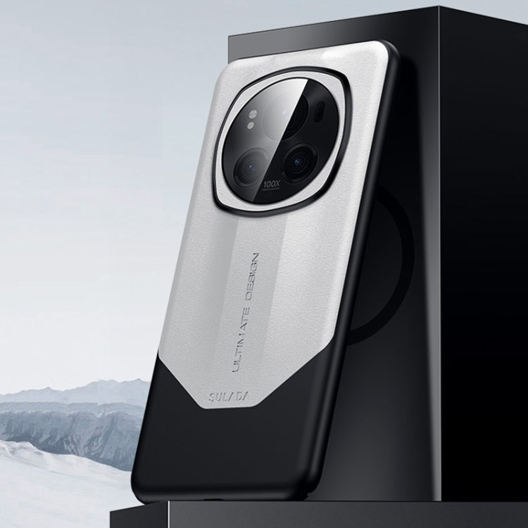 For Honor Magic6 Pro SULADA Splicing Plain Leather PC Shockproof Phone Case(White) by SULADA