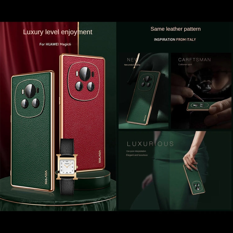 For Honor Magic6 Pro SULADA TPU + Litchi Texture Leather Phone Case(Green) - Honor Cases by SULADA | Online Shopping UK | buy2fix