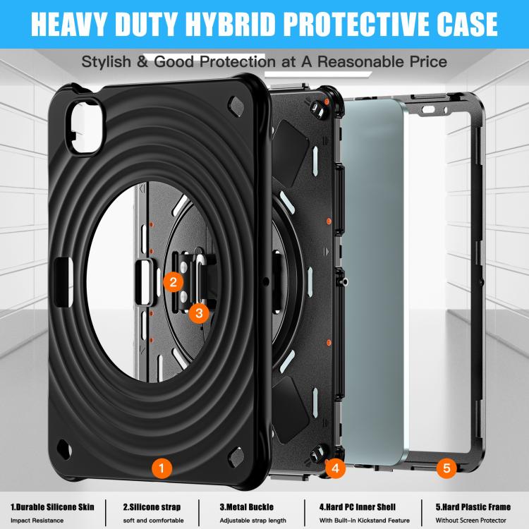 For iPad Air 11 2025 / 2024 Rotation Holder Silicone Hybrid PC Tablet Case(Black) - iPad Air 11 2025 / 2024 Cases by buy2fix | Online Shopping UK | buy2fix